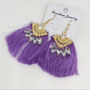 Purple Tassel & Rhinestone Earrings